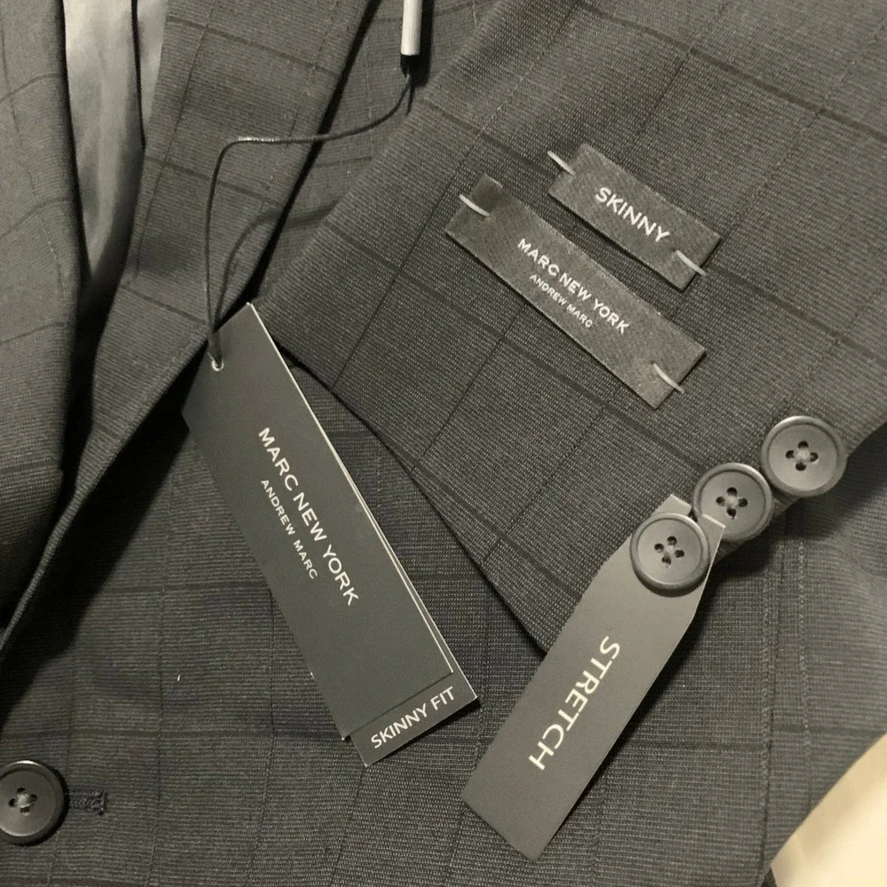Mark New York Boys Cromwell Skinny Suit Jacket Blazer Dark Grey Grid Size 12SK
